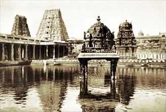 India. In the south of the country, sacred pond of the  Varadarâja Swâmi Vishnu temple, at Conjeeveram (1928)