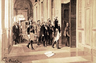 Promulgation de l'année sainte. Le pape Léon XIII rentrant dans ses appartements après la cérémonie de la Porte Sainte à Saint-Pierre de Rome.