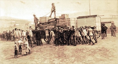 Boer War. Loading of a gun from Le Creusot, which is going to be sent to Ladysmith (1900)