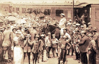 Boer War. Commander of Johannesburg attending the departure of a Boer commando
