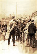 Guerre du Transvaal. A Londres, un sergent recruteur à Trafalgar Square (1900)