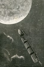 Jules Verne, 'From the Earth to the Moon':
Rocket trains heading towards the Moon