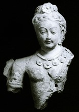 Tête et buste de Bodhisattva, torchis peint