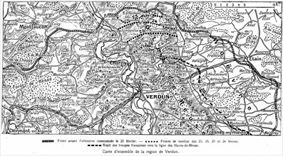 Carte de la région de Verdun pendant les combats