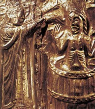 Bas-relief en or, baptême de Harald, roi de Danemark.
