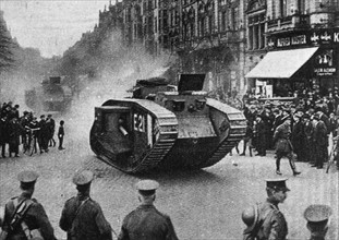 Germany / A British tank entering Dusseldorf.