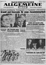 La une  du  "Westdeutsche Allgemeine Zeitung" à l'occasion du traité de Moscou.