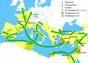 Map representing the expansion of Christianity, 1st-4th century