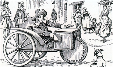 Vehicule propelled by muscular strength, built by Farfler (around 1680)