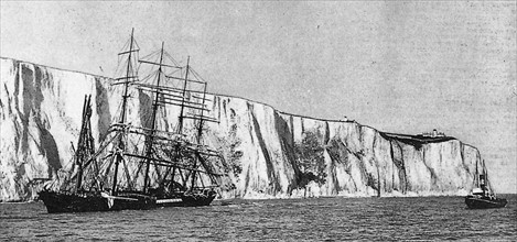 Sailing ship 'Preußen' running onto the white cliffs of Dover