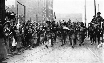 The victorious British troops entering Lille, France