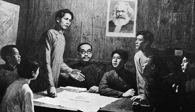 Propaganda drawing where Mao Zedong can be seen