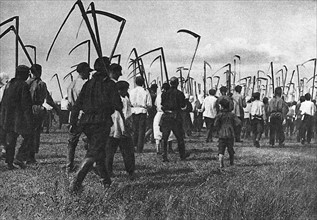 Agriculteurs en route pour les travaux des champs, en Union soviétique (1929)