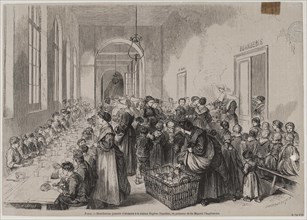 Free distribution of food at the Maison Eugène-Napoléon, in the presence of Her Majesty the Empress