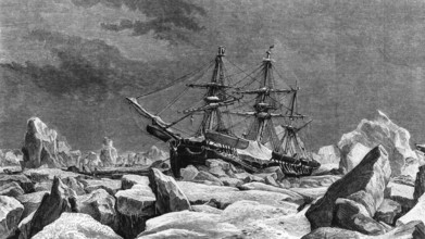 Le H.M.S. Terror pris dans les glaces du détroit en 1837