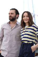 Pio Marmaï and Anaïs Demoustier (in Prada) pose during "La Vénus Electrique" (The Electric Kiss)