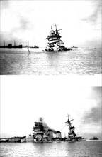 Italian battleship "Cavour", sunk at Tarento by British planes