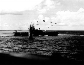 The aircraft carrier "USS Enterprise" escapes a bomb, October 26,1942