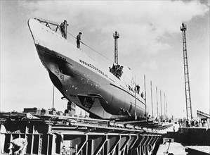 German submarine in its slipway, World War II