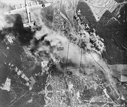 The city of Karlsruhe being bombed by the Americans, 1944-1945.