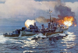 Destroyer canadien Haïda en action, le 29 avril 1944.
