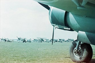 Italian fighter planes on an airfield, World War II.
