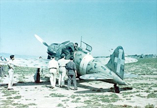 Italian MC.202 fighter, on an airfield, World War II.