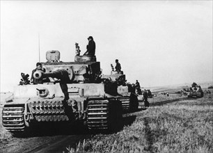 German PzKw-VI Tiger heavy tanks, in Ukraine, 1944.