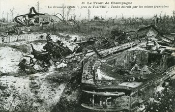Tanks allemands détruit par des mines françaises lors de la première guerre