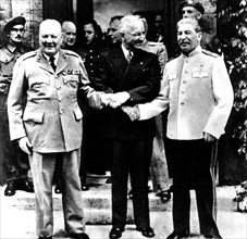 Conférence de Potsdam. Truman, Staline et Churchill
