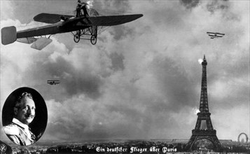 Propaganda postcard: "A German plane over Paris". Wilhelm II