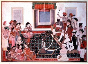 An Indian prince (Mahadaji Sindhia) putting on a show in honor of the English viceroy in Delhi (ca. 1820)
