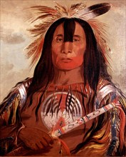 Georges Catlin. "La graisse du dos du buffle", chef suprême de la tribu des Pieds-noirs (peaux rouges de l'Amérique du nord)