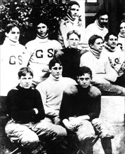 Franklin Delano Roosevelt (in the middle, first row), with the football team of his school, Groton prep school.