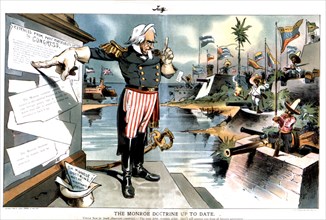 Satirical cartoon in 'Judge': The Monroe doctrine applied to Latin America under certain conditions