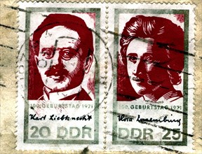 Timbres à l'effigie de Karl Liebknecht et Rosa Luxembourg