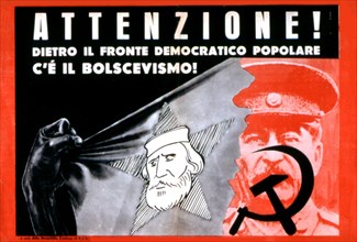 Propaganda election poster issued by the Christian Democracy against the Popular Democratic Front