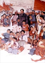 Propaganda poster, Mao Zedong and the peasants