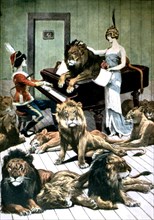 An opera singer in the lion cage