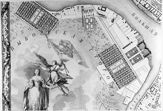 Saint-Pétersbourg, Catherine de Russie dans un plan de Saint-Pétersbourg