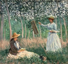Monet, Dans le marais de Giverny, Suzanne lisant et Blanche peignant