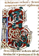 Manuscrit. "Moralia in Job". Saint Grégoire le Grand dans l'initiale B