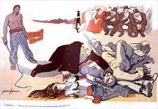 Caricature de Grandjouan : "L'Assiette au Beurre". "Clémenceau et les grèves"