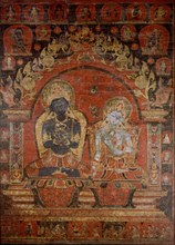 Peinture sur toile. Le Buddha Vajradhara et sa suite