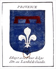 Provence region coat of arms with a golden lily and a Lambel of Gueules