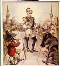 Caricature, L'empereur d'Allemagne, Guillaume II, en voyage
