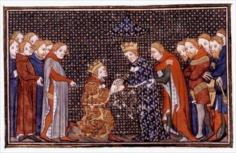Edward III taking the oath before Philip VI of Valois