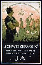 Carte postale de propagande en faveur de l'adhésion de la Suisse à la S.D.N.