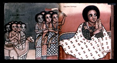 Anonyme, le roi d'Ethiopie Yekuno Amlah recevant des ambassadeurs musulmans et des esclaves