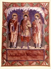 Sacramentaire de Metz : un prince franc entre deux ecclésiastiques